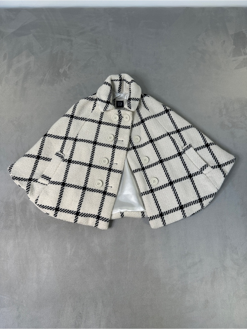 Baby Gap - Chic Windowpane Plaid Cape Coat - White & Black